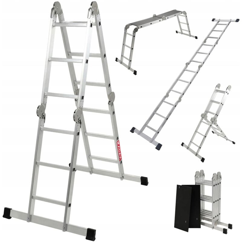 foto del prodotto kadax scala articolata multifunzione in alluminio 4x3 robusta piattaforma 150kg