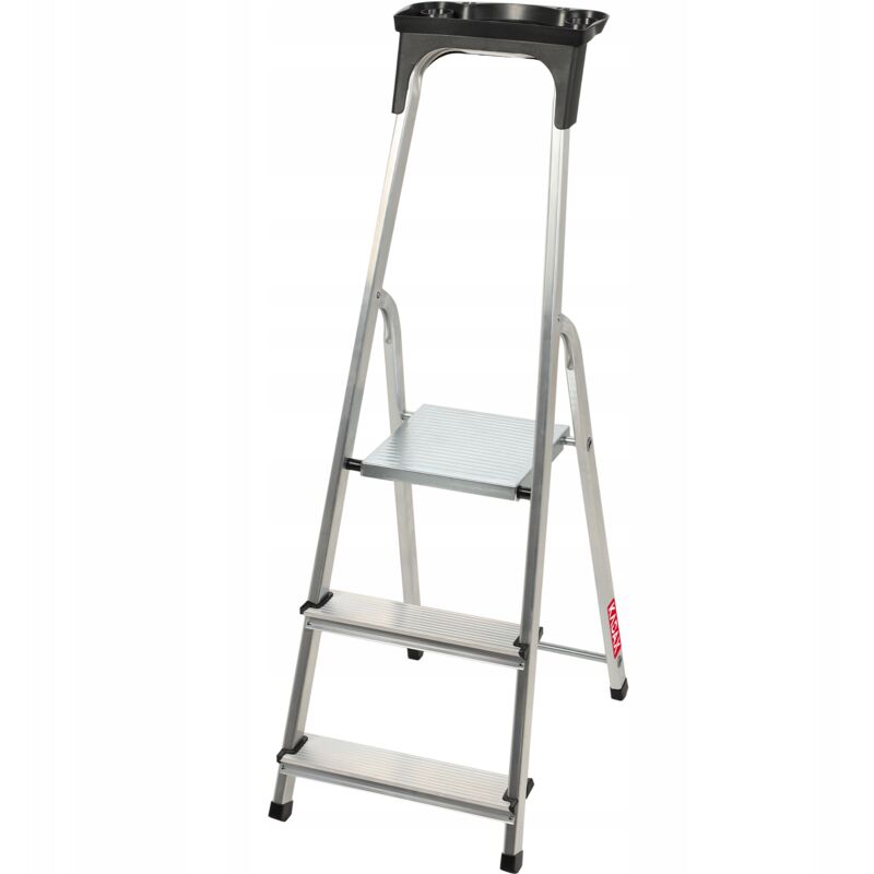 foto del prodotto kadax scala domestica in alluminio 3 gradini ripiano pieghevole 125 kg prodotto polacco