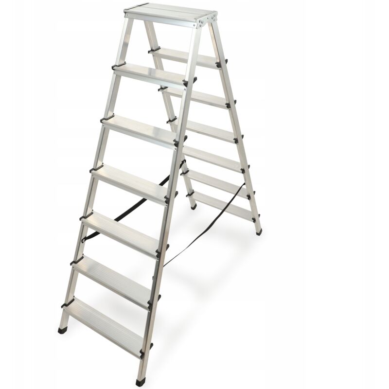 foto del prodotto kadax scala doppia in alluminio dotata di gradini antiscivolo e design pieghevole per riporla e trasportarla facilmente 7 gradini 