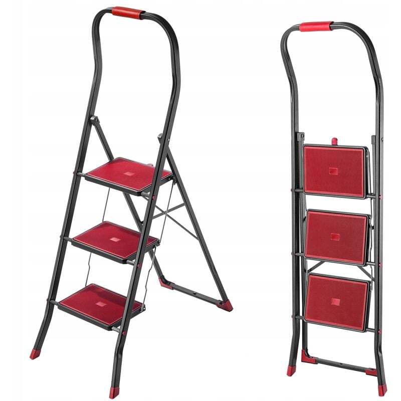 foto del prodotto kadax scaletta pieghevole con corrimano, scala con struttura robusta e sicura per un accesso facile e comodo alle altezze 3 gradini 