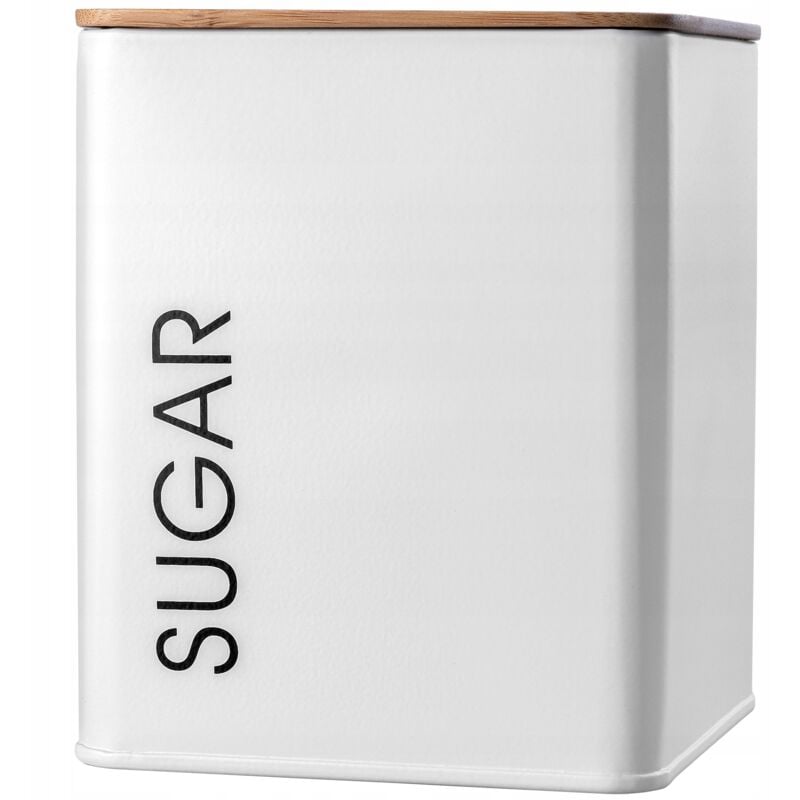 foto del prodotto kadax - scatola per zucchero in metallo bianco con coperchio da cucina in bambù