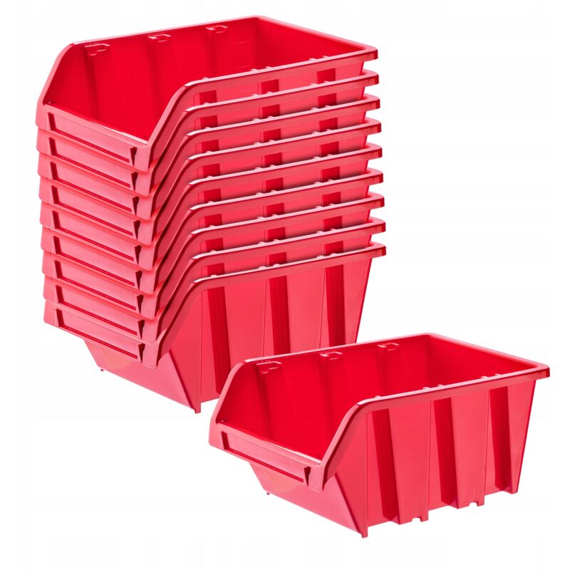 foto del prodotto kadax scatole portaoggetti da parete, scatole in plastica impilabili per organizzare i tuoi attrezzi, contenitori con beccuccio per garage