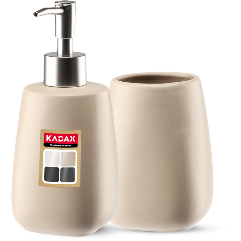 foto del prodotto kadax set da bagno, dispenser bicchieri 2 in 1 in ceramica beige