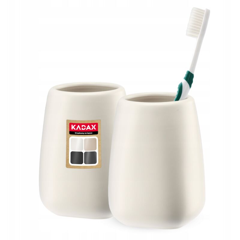 foto del prodotto kadax set di 2 bicchieri da bagno in ceramica portaspazzolino, tazza per l acqua, opaco, crema