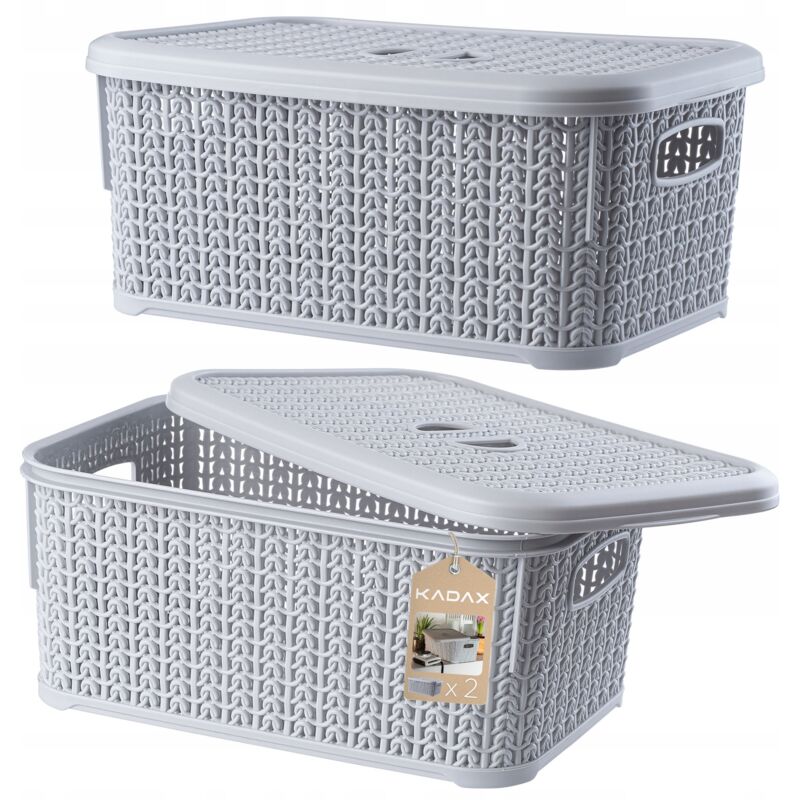 foto del prodotto kadax set di 2 cestini portaoggetti rettangolari con coperchio, 6 l, plastica, per bagno, cucina, cameretta dei bambini, grigio 29x20x12,5 cm