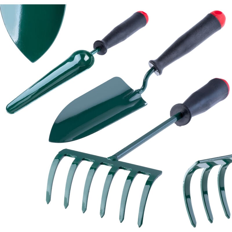 foto del prodotto kadax set di attrezzi da giardino 3 in 1 con pala per radici, rastrello e rastrello