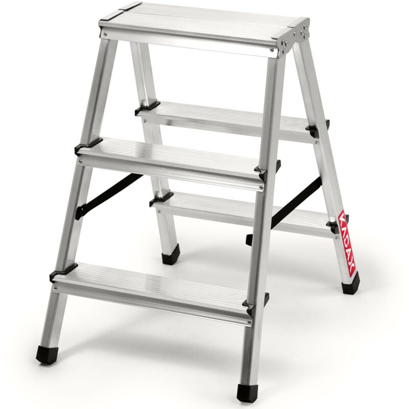 foto del prodotto kadax sgabello con gradino in alluminio con gradini antiscivolo e design pieghevole per riporlo e trasportarlo facilmente, scala leggera 3 gradini 