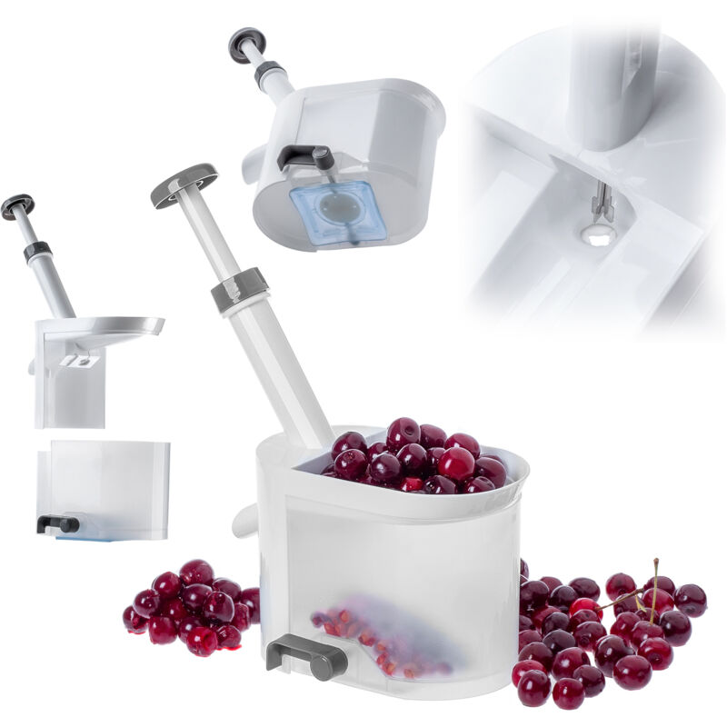 foto del prodotto kadax snocciolatore per ciliegie in plastica con ampio vassoio di scarico per una rapida separazione del nocciolo e della polpa bianco