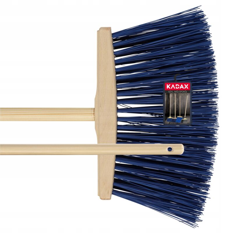 foto del prodotto kadax spazzatrice per strade e marciapiedi, scopa da giardino con manico in legno, scopa in nylon, scopa industriale per marciapiedi, blu scuro 