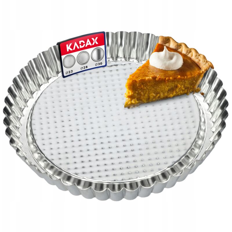 foto del prodotto kadax stampo per crostata in lamiera zincata e antiaderente, 3 misure, stampo per crostata di frutta, rotondo, diametro 22 cm, argento