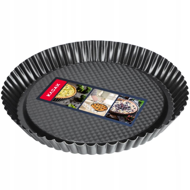 foto del prodotto kadax stampo per crostate, zincato e antiaderente, 3 dimensioni, stampo per crostate di frutta, rotondo diametro 28 cm, nero 