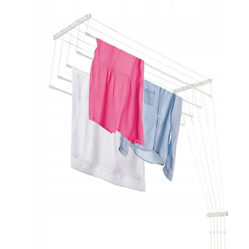 foto del prodotto kadax stendino da soffitto con aste in acciaio, pratico sistema di asciugatura sospeso per massimizzare lo spazio interno bianco, 5 x 120 cm 