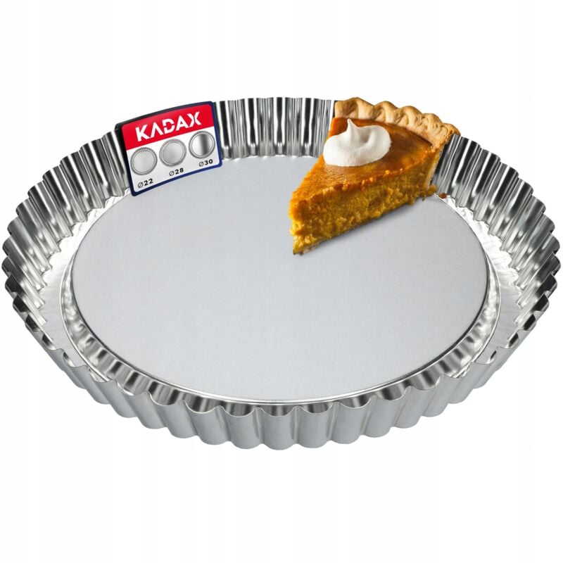 foto del prodotto kadax tortiera, tortiera in lamiera zincata e antiaderente, in 3 dimensioni, tortiera di frutta, rotonda diametro 30 cm, argento 