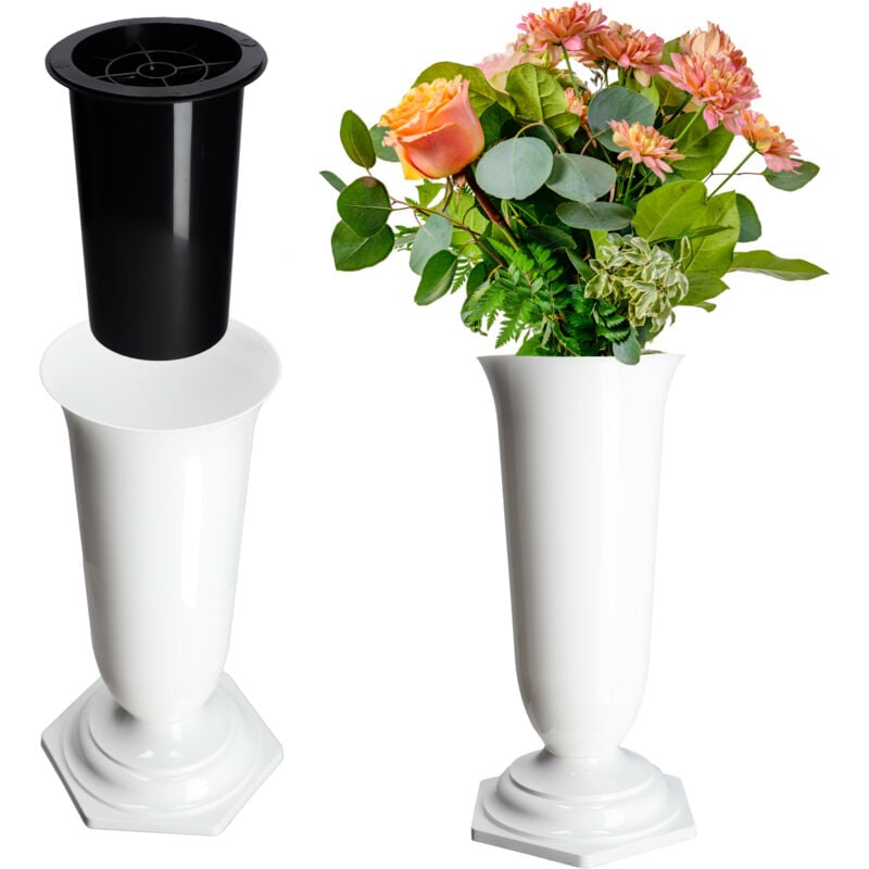 foto del prodotto kadax vaso bottiglia per cimitero tomba lapide bianco 23 cm
