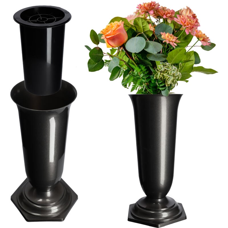 foto del prodotto kadax vaso bottiglia per cimitero tomba lapide grafite 23 cm