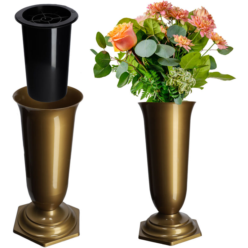 foto del prodotto kadax vaso bottiglia per tomba cimitero lapide oro 23 cm