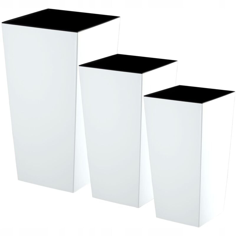 foto del prodotto kadax vaso da fiori alto, grande fioriera in plastica per decorazione interna ed esterna bianco, set di 3 36 cm, 46,5 cm, 57,5 cm 