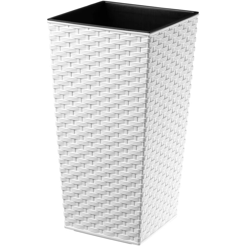 foto del prodotto kadax vaso da fiori alto, grande fioriera in plastica per decorazione interna ed esterna, fioriera in simil rattan 46,5 cm, bianco 