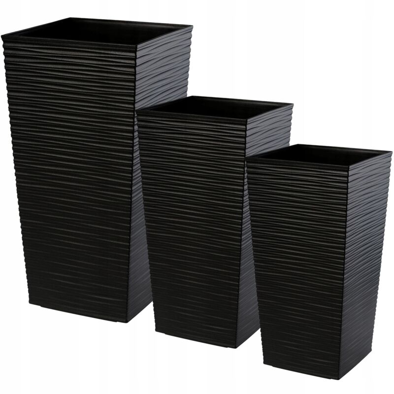 foto del prodotto kadax vaso da fiori alto, grande fioriera in plastica per decorazione interna ed esterna nero, set di 3 57,5 cm, 68 cm, 75,5 cm 