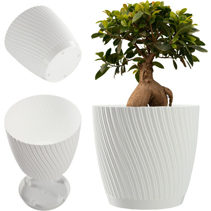 foto del prodotto kadax vaso da fiori con sottovaso, forma ondulata tridimensionale, plastica, vaso decorativo per fiori, cactus ed erbe, 15 cm, bianco