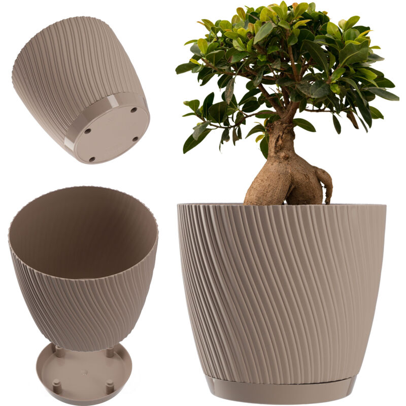 foto del prodotto kadax vaso da fiori con sottovaso, forma ondulata tridimensionale, plastica, vaso decorativo per fiori, cactus ed erbe, 15 cm, marrone