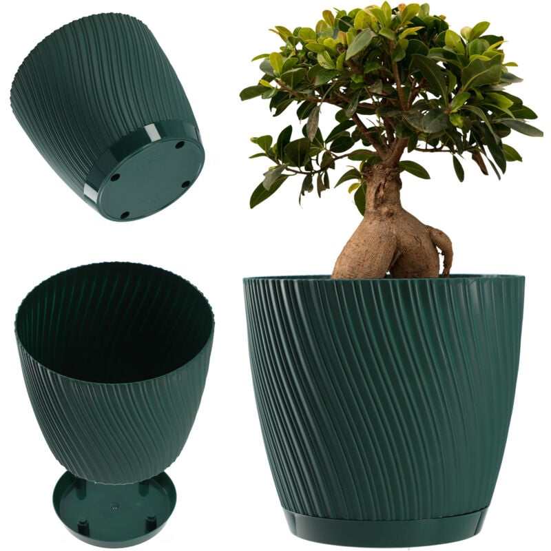 foto del prodotto kadax vaso da fiori con sottovaso, forma ondulata tridimensionale, plastica, vaso decorativo per fiori, cactus ed erbe aromatiche 23 cm, verde 