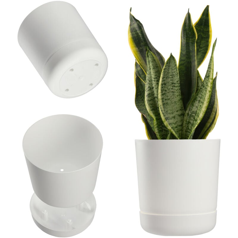 foto del prodotto kadax vaso da fiori con sottovaso vaso per piante in plastica minimalista vaso decorativo per fiori, cactus ed erbe 17 cm, bianco 