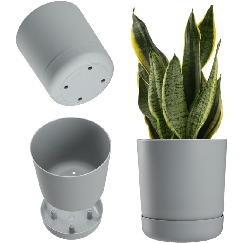 foto del prodotto kadax vaso da fiori con sottovaso vaso per piante in plastica minimalista vaso decorativo per fiori, cactus ed erbe 17 cm, grigio 