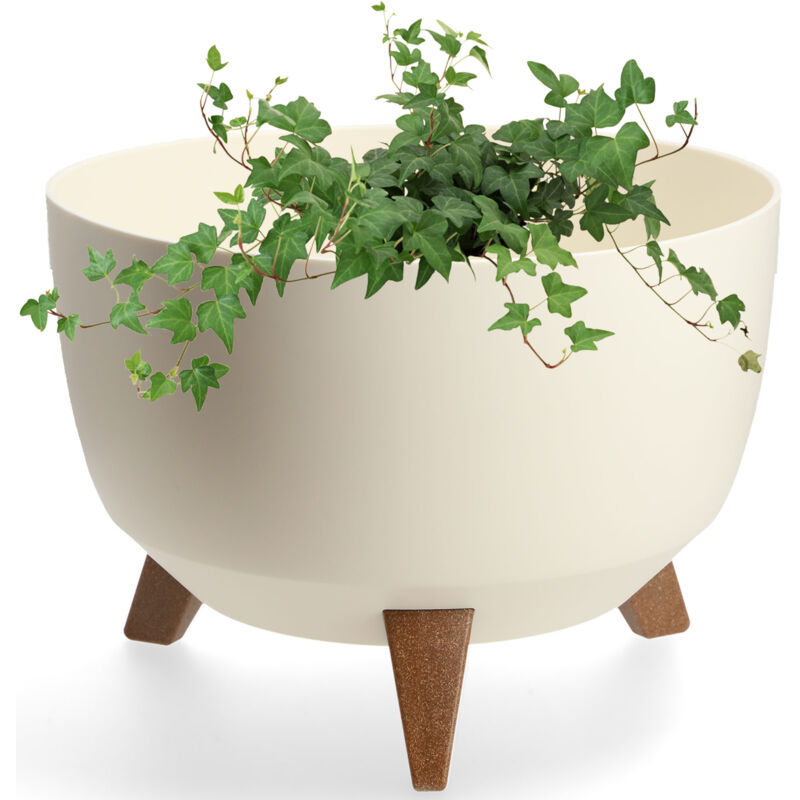 foto del prodotto kadax vaso da fiori da terra con supporto per fiori, ciotola rotonda color crema da 33 cm