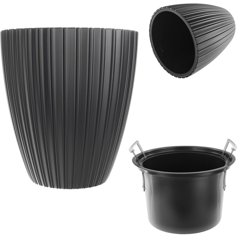 foto del prodotto kadax vaso da fiori decorativo con inserto interno rotondo plastica per interni ed esterni nero 40 cm