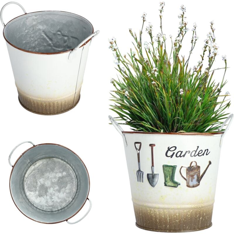 foto del prodotto kadax vaso da fiori in metallo in stile retr per orchidee, erbe aromatiche, geranio, vaso da fiori 14 cm, rotondo, con manici 
