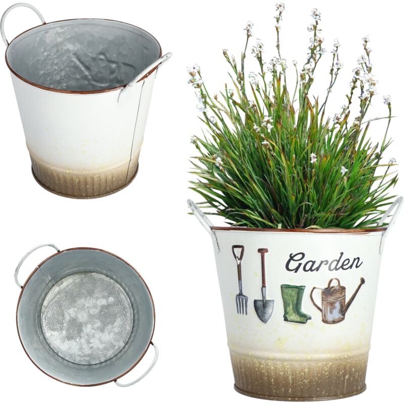 foto del prodotto kadax vaso da fiori in metallo stile retr per orchidee, erbe aromatiche, geranio, vaso da fiori 16 cm, rotondo, con manici 