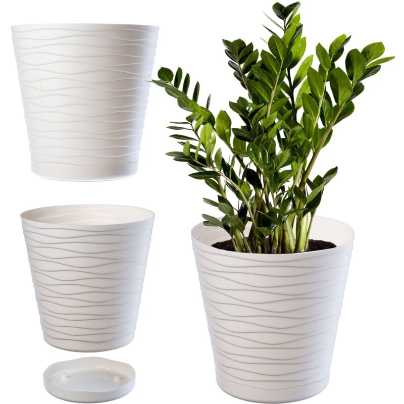 foto del prodotto kadax vaso da fiori in plastica con sottovaso incorporato, vaso per piante dal design raffinato per decorazione d interni 15 cm, ecru 