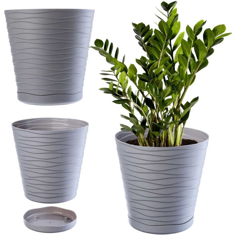 foto del prodotto kadax - vaso da fiori in plastica con sottovaso incorporato, vaso per piante dal design raffinato per decorazioni per la casa (13 cm, grigio)