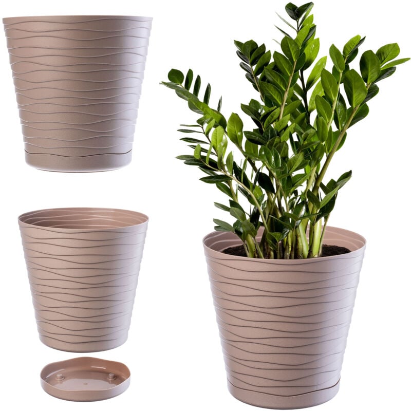 foto del prodotto kadax vaso da fiori in plastica con sottovaso incorporato, vaso per piante dal design raffinato per decorazioni per la casa 15 cm, beige 