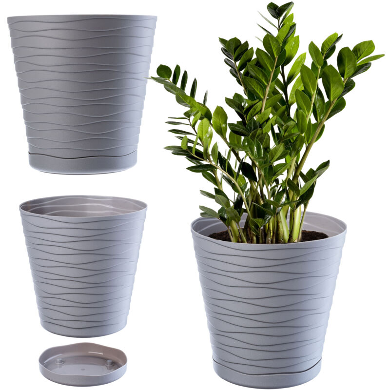 foto del prodotto kadax vaso da fiori in plastica con sottovaso incorporato, vaso per piante dal design raffinato per decorazioni per la casa 19 cm, grigio 