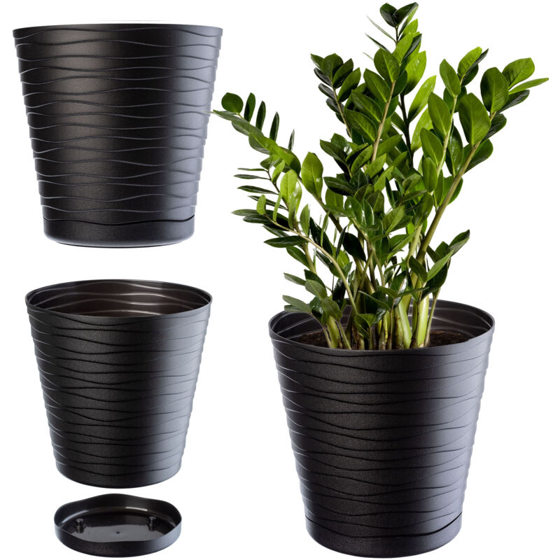 foto del prodotto kadax vaso da fiori in plastica con sottovaso incorporato, vaso per piante dal design raffinato per decorazioni per la casa 19 cm, nero 