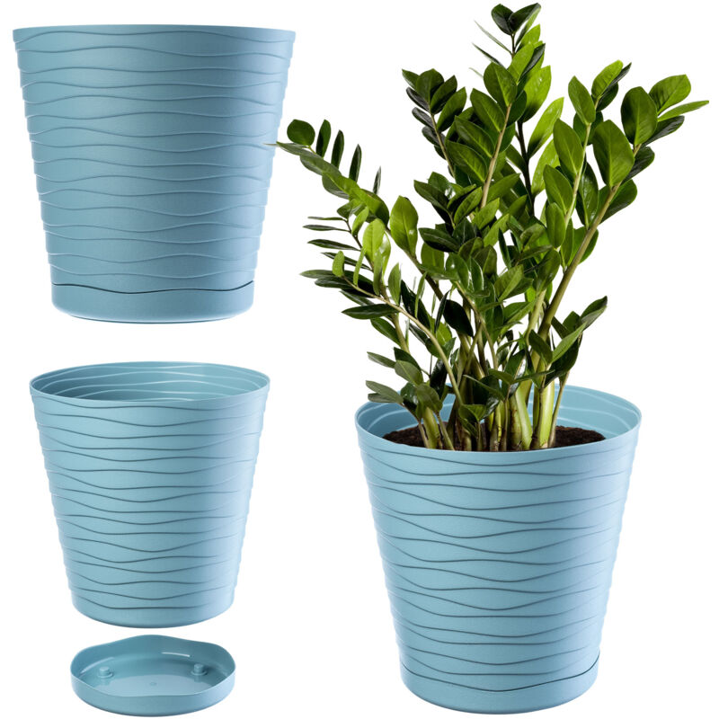 foto del prodotto kadax vaso da fiori in plastica con sottovaso incorporato, vaso per piante dal design raffinato per decorazioni per la casa 21 cm, turchese 