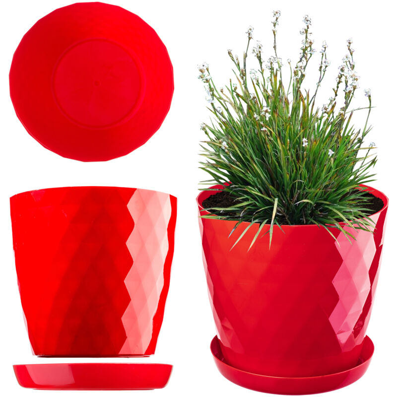 foto del prodotto kadax vaso da fiori in plastica con sottovaso integrato, vaso per piante per decorazioni floreali moderne in interni 12 cm, rosso 