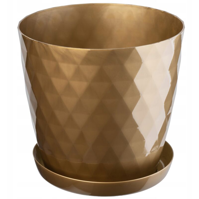 foto del prodotto kadax vaso da fiori in plastica con sottovaso integrato, vaso per piante per decorazioni floreali moderne in interni 14 cm, oro 