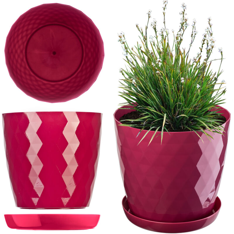 foto del prodotto kadax vaso da fiori in plastica con sottovaso integrato, vaso per piante per decorazioni floreali moderne in interni 14 cm, rosa 