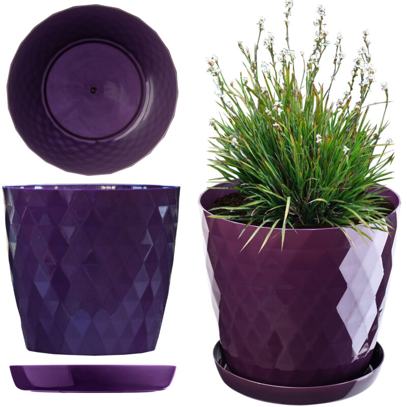 foto del prodotto kadax - vaso da fiori in plastica con sottovaso integrato, vaso per piante per decorazioni floreali moderne in interni (14 cm, viola)