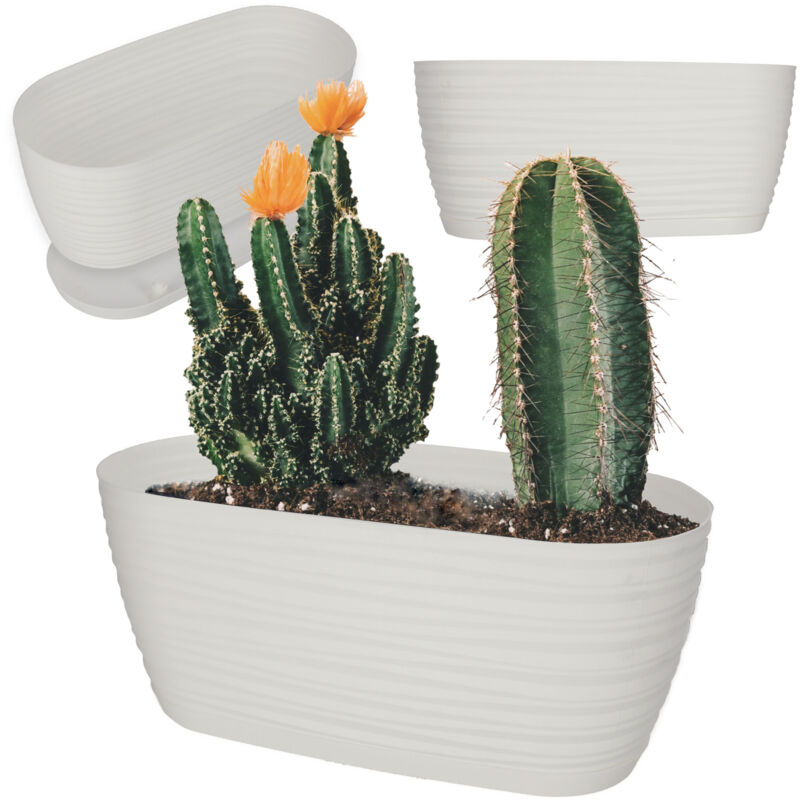 foto del prodotto kadax vaso da fiori in plastica con sottovaso, vaso moderno con elegante motivo ondulato per decorazioni floreali ovale, bianco, 27 cm 