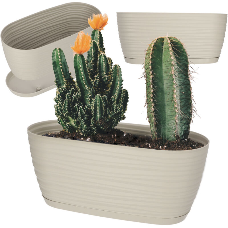 foto del prodotto kadax vaso da fiori in plastica con sottovaso, vaso moderno con elegante motivo ondulato per decorazioni floreali ovale, crema, 27 cm 