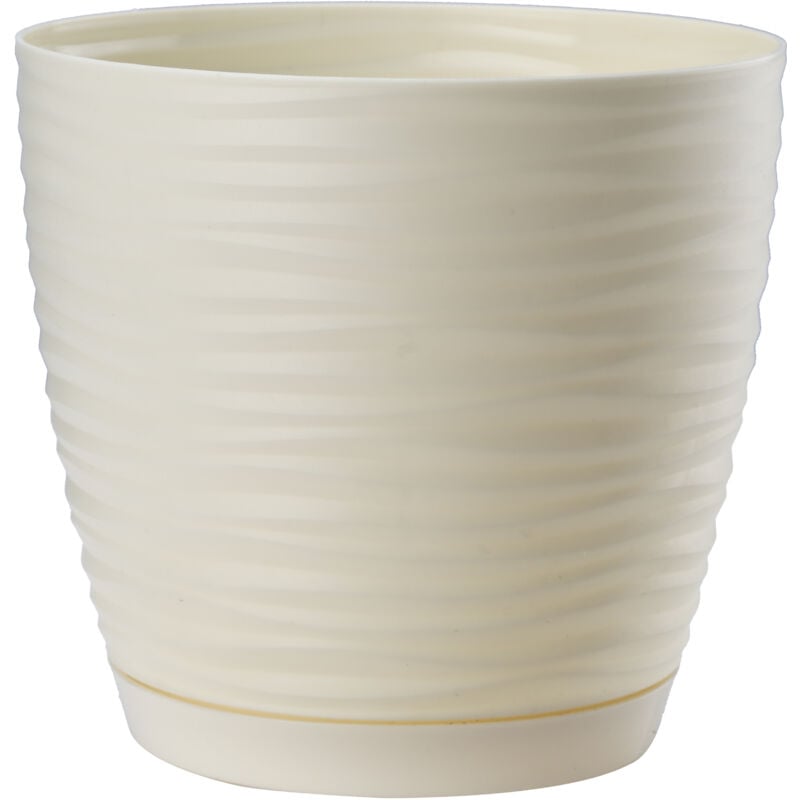 foto del prodotto kadax vaso da fiori in plastica con sottovaso, vaso moderno con elegante motivo ondulato per decorazioni floreali rotondo, crema, 13 cm 