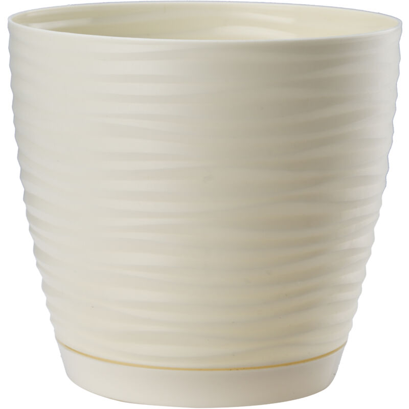 foto del prodotto kadax vaso da fiori in plastica con sottovaso, vaso moderno con elegante motivo ondulato per decorazioni floreali rotondo, crema, 15 cm 