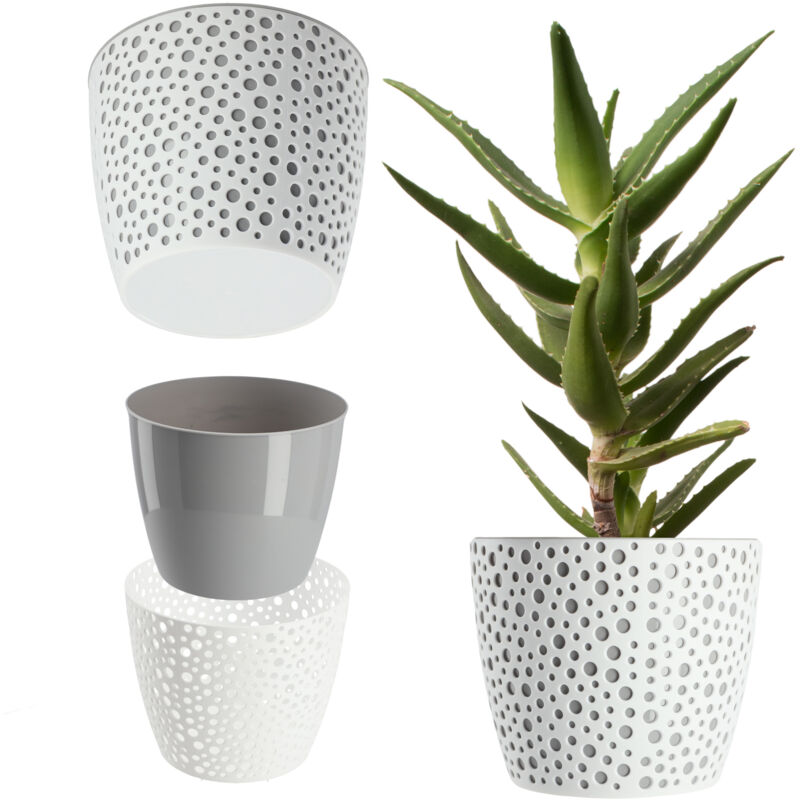 foto del prodotto kadax vaso da fiori in plastica, diametro 11 21 cm, vaso singolo in 5 colori, robusto vaso da fiori rotondo con felce diametro 11 cm, grigio 