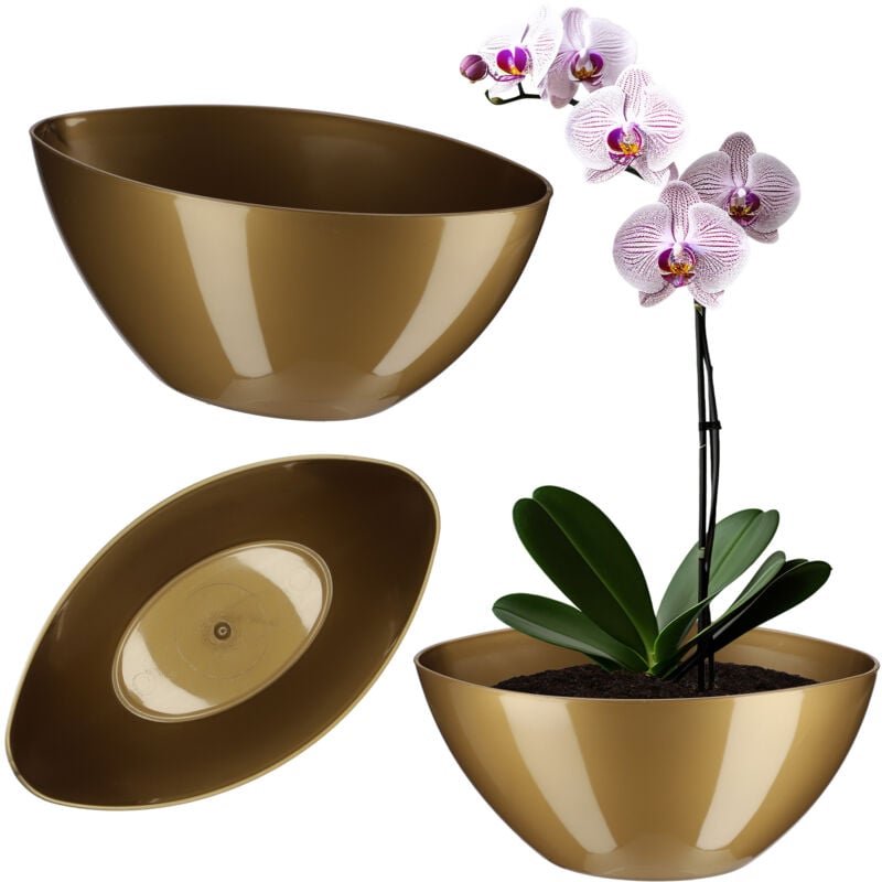 foto del prodotto kadax - vaso da fiori in plastica - forma ovale - 21 x 12 cm - design moderno - ideale per la decorazione di interni e balconi - oro