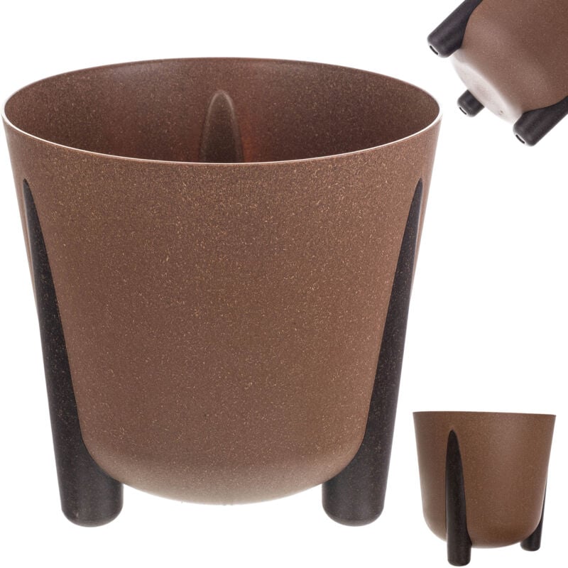foto del prodotto kadax vaso per piante con inserto interno, fioriera rotonda in plastica per interni ed esterni marrone, 21 cm 