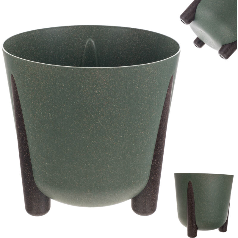 foto del prodotto kadax vaso per piante con inserto interno, fioriera rotonda in plastica per interni ed esterni verde, 18 cm , k9923